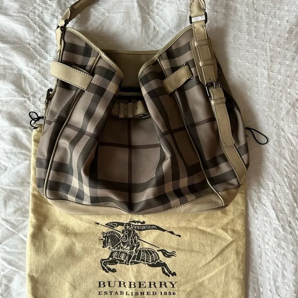 Burberry Smoked Check Medium Walden Belted Hobo Handbag
